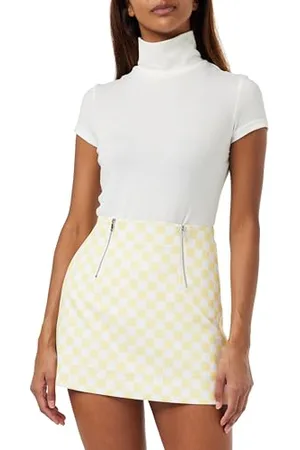 Benetton Damen Gonna 4ZNFD001O Rock, Quadri Giallo e Bianco 66P, 44