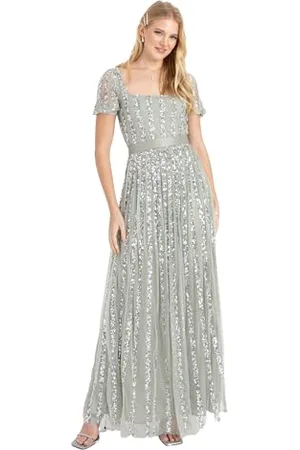 Maya Deluxe Damen Womens Ladies Maxi Occasion Dress Sequin Square Neck High Waist A Cut Evening Gown For W Kleid, , 44 EU
