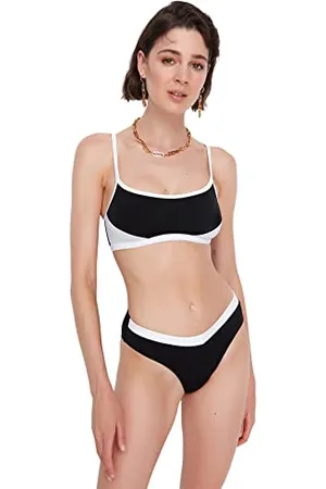 Trendyol Damen Women Waist Normal Trotter Bikini Bottom Baby Badebekleidung, schwarz/weiß, 44 DE
