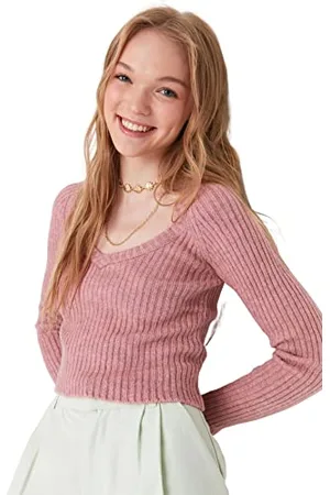 Trendyol Damen Plain Scoop Neck Jumper Sweatshirt, Altrosa, M EU