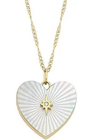 Fossil Halskette für Frauen Locket Collection Weiße Perlmuttkette Herz Halskette, Länge: 406mm+60mm, Breite: 17.8mm, Höhe: 17.7mm, JF04430710