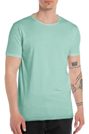 Replay Herren T-Shirt Kurzarm mit Rundhals Ausschnitt, (Türkis), L