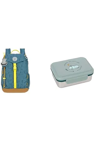 LÄSSIG 1203023400 Kinder Wanderrucksack Kinderrucksack Ausflug & Kinder Brotdose Edelstahl Lunchbox Frühstücksbox nachhaltig Kindergarten Schule/Adventure Bus