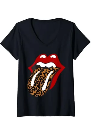 The Rolling Stones Rolling Stones Klassische Leopardenzunge T-Shirt mit V-Ausschnitt