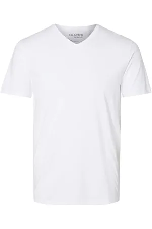 SELECTED Herren Selected V-Ausschnitt T-Shirt | Einfarbiges Basic Kurzarm Shirt SLHNEWPIMA | Stretch Baumwolle, Farben:Weiß, Größe:XL