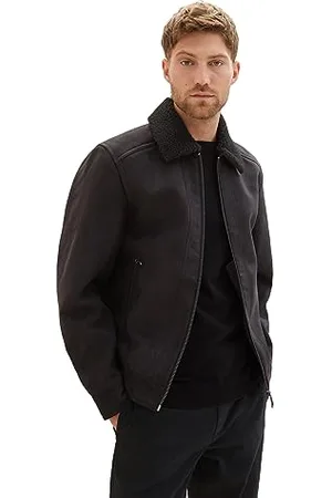 TOM TAILOR Herren 1037361 Fake-Lederjacke mit Teddy-Kragen, 29999-Black, S