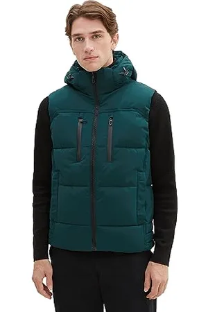 TOM TAILOR Herren 1037355 Puffer Steppweste mit Abnehmbarer Kapuze, 10834-Deep Green Lake, XL