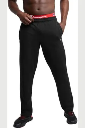 Champion Herren Powerblend fleece broek met open onderkant Hose, Schwarz, S EU