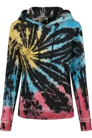 Urban classics Damen Kapuzenpullover Ladies Tie Dye Hoody Hooded Sweatshirt, black, XL