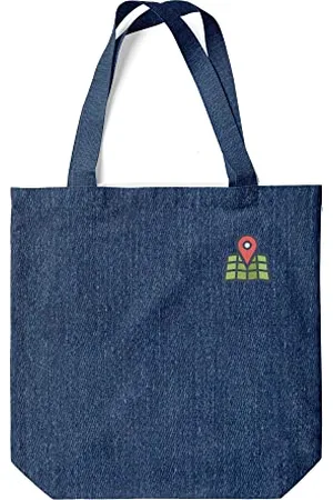 Green Fish Denim-Tragetasche, bedruckt, Einkaufstasche, maschinenwaschbar, faltbar, Handtasche aus Jeans mit Griffen, 38 x 42 cm