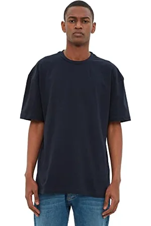 Trendyol Herren Männliche Basic 100% Baumwolle Entspannte Passform Bike Collar Kurzarm T-shirt T-Shirt Western, , S