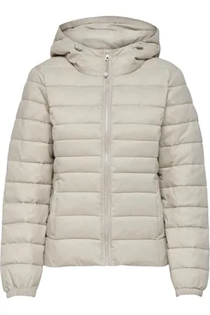 ONLY Damen Leichte Steppjacke ONLTAHOE Wattierte Herbst Frühling Übergangsjacke mit Kapuze & Reißverschluss, Farben:Beige, Größe:L