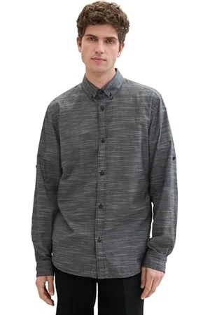 TOM TAILOR Herren Regular Fit Hemd aus Buamwolle, black white structure, XXL