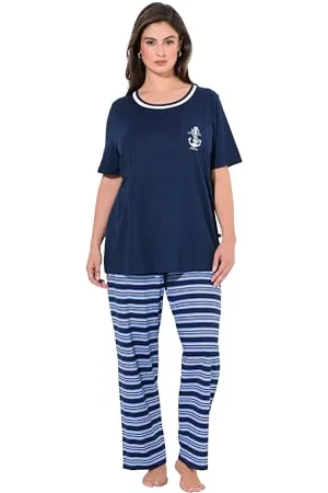 Ulla Popken Damen Pyjama, Stripe Fusion, , 50-52 EU