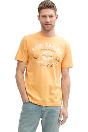 TOM TAILOR Herren 1037735 T-Shirt aus Baumwolle mit Logo-Print, 37103-Peachy Orange, XL
