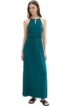 TOM TAILOR Damen Maxi-Kleid mit Neckholder, rough green, XXL
