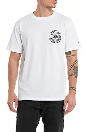 Replay Herren T-Shirt Kurzarm Rundhalsausschnitt mit Logo, (Weiß), XS