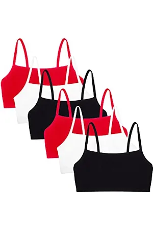 Fruit Of The Loom Damen Spaghetti Strap Cotton Bra-All-Day Comfort & Easy Movement Sport-BH, Undurchsichtige, Schwarz/Schwarz/Weiß/Rot/Rot/Hot, 85 (6er Pack)