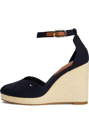 Tommy Hilfiger Damen Wedge Espadrilles Flag Closed Toe mit Knöchelriemen, Blau (Space Blue), 38