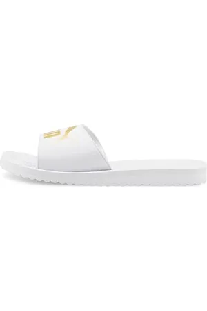 PUMA Purecat Unisex Slide Sandal , White Team Gold, 43 EU