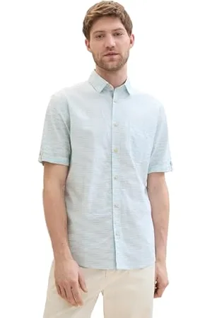 TOM TAILOR Herren Regular Fit Hemd in Space Dye Optik, teal white irregular structure, L