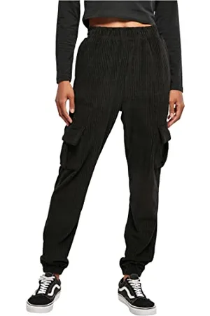 Urban classics Damen TB5457-Ladies High Waist Velvet Rib Cargo Sweat Pants Hose, Black, XS