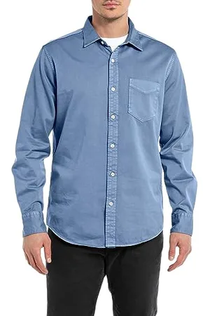 Replay Herren Hemd Langarm aus Baumwollmix, (Blau), XL