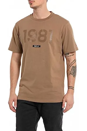 Replay Herren T-Shirt Kurzarm Rundhalsausschnitt mit Logo, (Braun), XS