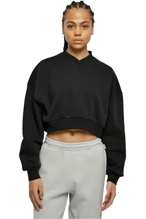Urban classics Damen TB6090-Ladies Cropped V-Neck Sweatshirt, Black, 5XL