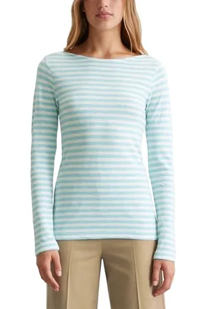 Marc O’ Polo Marc OߴPolo Damen Langarmshirt aus Bio-Baumwolle mit U-Boot-Ausschnitt, Mehrfarbig (Multi/Morning Sky), M