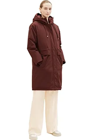 TOM TAILOR Damen 1037561 Regenmantel mit Steppung & Kapuze, 30337-raisin, XL