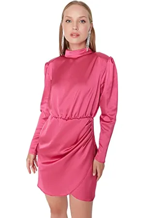Trendyol Damen Woman Mini Bodycon asymmetrische kraag gebreide jurk Kleid, , 40 EU