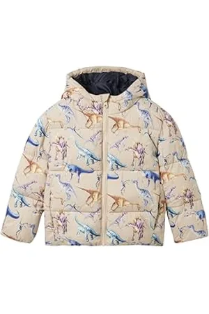 TOM TAILOR Jungen 1042925 Kinder Puffer Winter Parka mit Kapuze & Dinosaurier-Print, 36467-Beige Multicolor Dino, 128/134