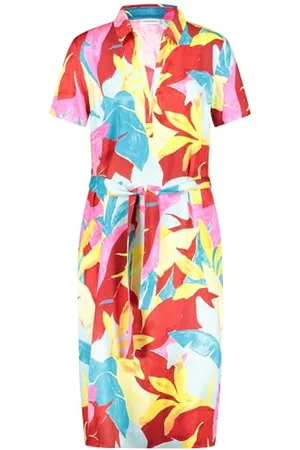 Gerry Weber Damen Nachhaltiges Blusenkleid mit Taillenband Kurzarm floral, Gemustert knieumspielend 38
