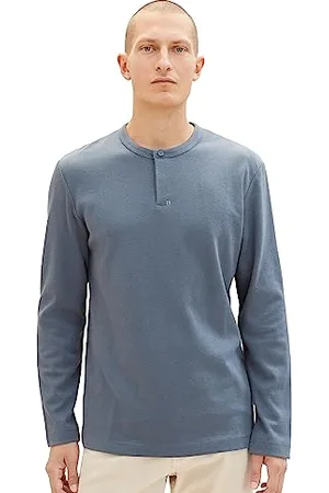 TOM TAILOR Herren 1037828 Strukturiertes Langarmshirt mit Henley-Ausschnitt, 32506-dusty Dark Teal, S