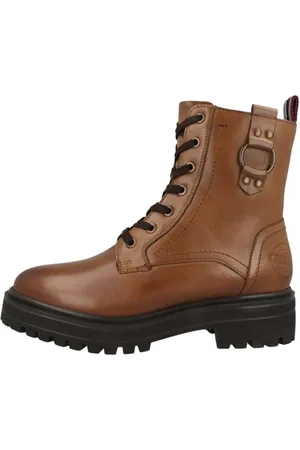 QS by s.Oliver Damen Schnürstiefel ohne Absatz aus Leder mit Reißverschluss, Braun , 38 EU