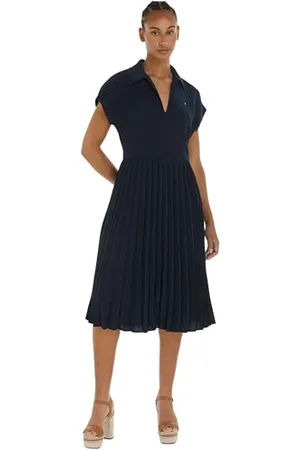 Tommy Hilfiger Damen Polokleid Pleated Midi Dress Knielang, , 38