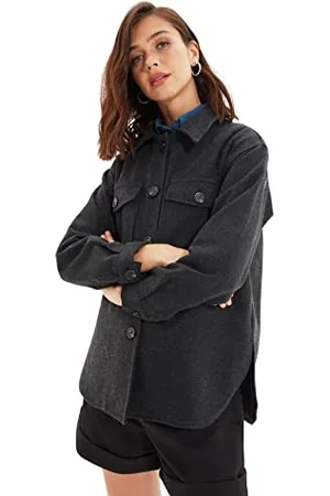 Trendyol Damen Damen Oversize Standard Plain Webstoff Jacke Coat, , 42 EU