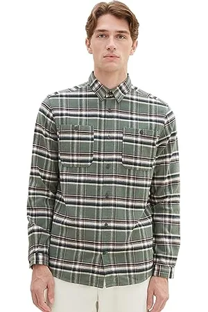 TOM TAILOR Herren 1037434 Comfort Fit Karo-Hemd mit aufgesetzten Brusttaschen, 32277-green dust Colorful Check, L