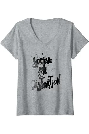 Social Distortion Damen Offizieller Black Splatter Smiley T-Shirt mit V-Ausschnitt