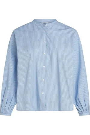 Tommy Hilfiger CRV CTN V-Neck Balloon LS Blouse Langarmblusen Damen, Blau (Ivy STP/Vessel Blue), 48