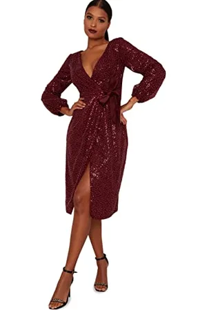 Chi Chi London Damen Midi-Partykleid mit Pailletten in Rot Cocktailkleid, , 36