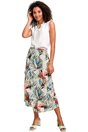 Taifun Damen Wickelrock mit Buntem Palmenblätter-Print Rock lang weit Rock floral, Gemustert wadenlang 46