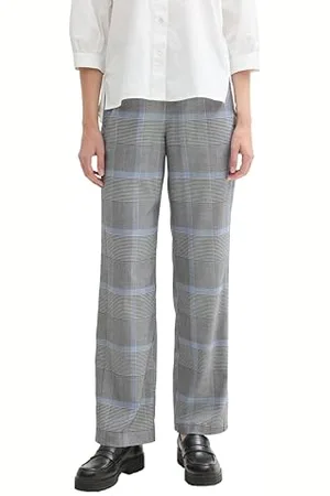 TOM TAILOR Damen 1042934 Loose Fit Hose, 36217-Navy Blue Check, 44W x 32L