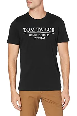 TOM TAILOR Herren T-Shirt mit Logo-Print aus Bio-Baumwolle, Black, S