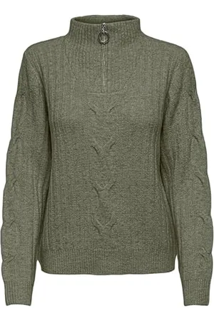 JDY Damen ANDREA L/S Zip Cable Pullover KNT Strickpullover, Kalamata/Detail:Melange, S