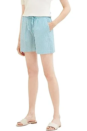 TOM TAILOR Damen 1036864 Shorts mit Streifen, 32154-Petrol Seersucker Stripe, 42