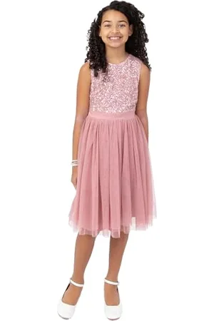 Maya Deluxe Mädchen Paillettenverziertes Hochzeit Und Geburtstag Festlich Mit Bandschleife Brautjungfernkleid Kleid, , 9-10 Jahre EU