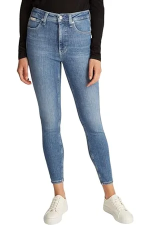 Calvin Klein Damen Jeans Hose High Rise Ankle Super Skinny Fit, Blau , W24