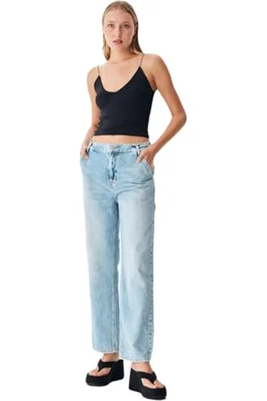 LTB Damen Jeanshose Milda B - Jeans Damen mit Reißverschluss und Utility-Taschen, Flacher Vorderseite und hoher Taille aus Baumwolle - Hell Blau Größe 26/30